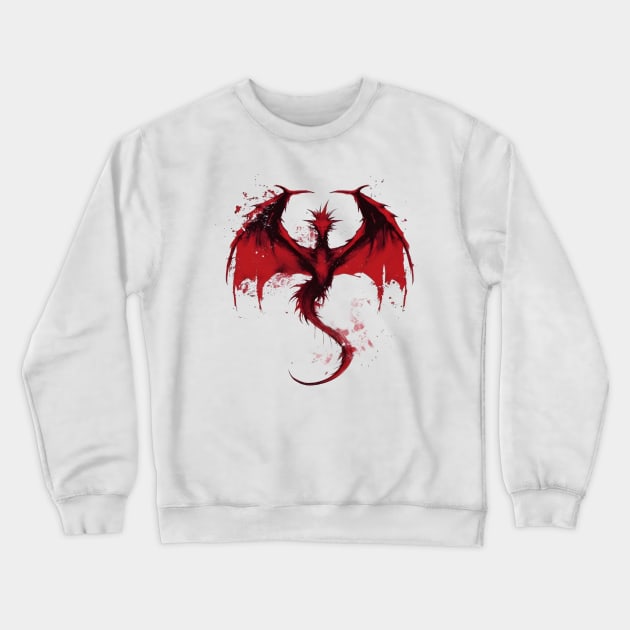 Minimalist Red Ink Dragon - Fantasy Crewneck Sweatshirt by Fenay-Designs